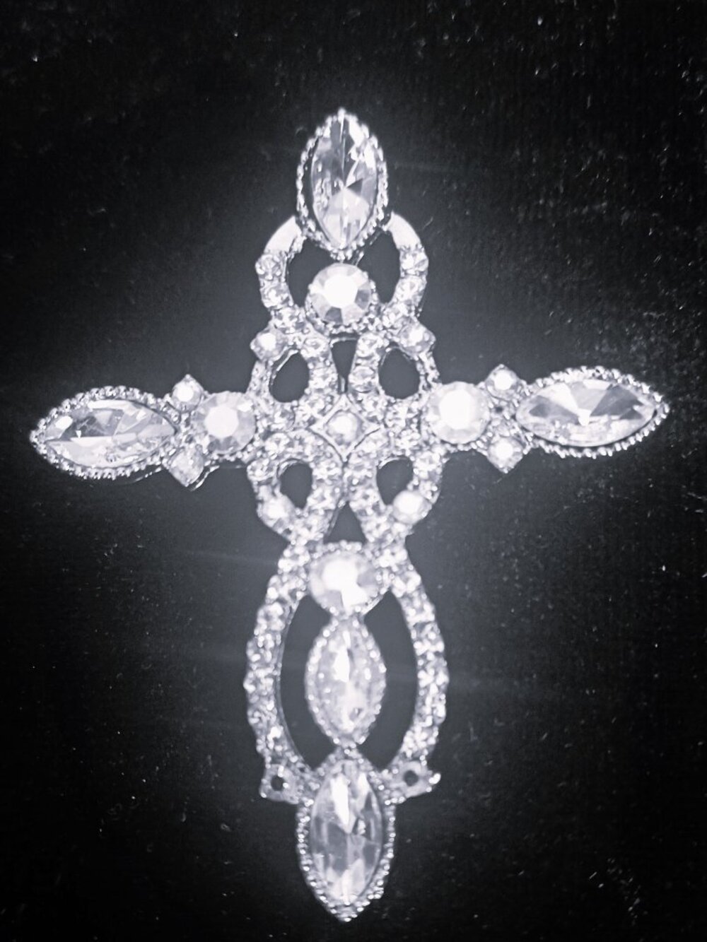 Rhinestone Cross Silver Tone Brooch
